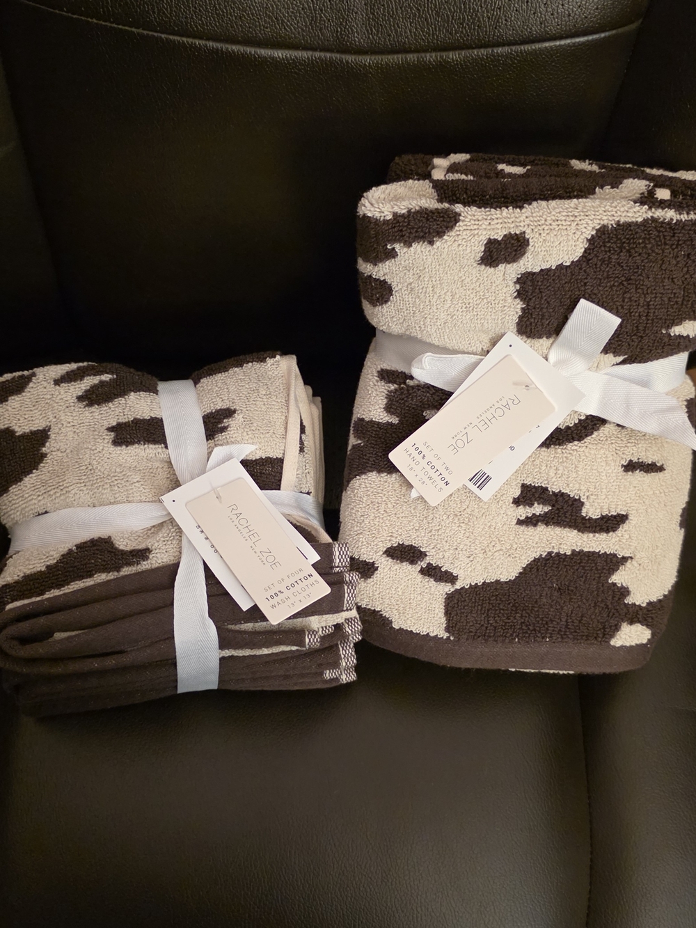 Rachel Zoe Set of 2 Brown & Cream Cow Print Towels